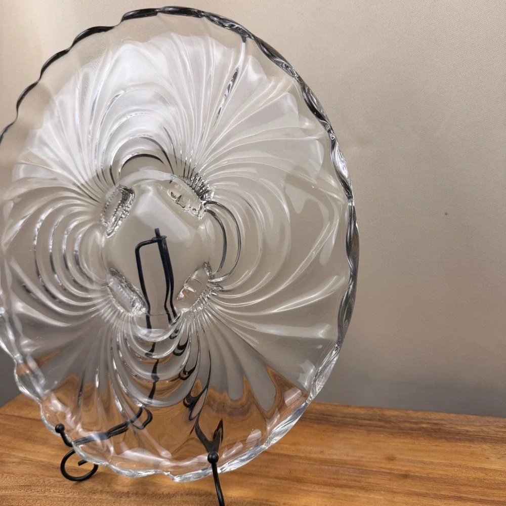 Cambridge Caprice Clear Glass 14.5 Inch 4-Footed Swirl Console Bowl 301 150